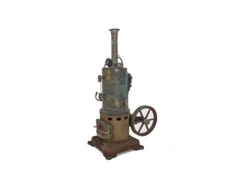 A Large Vertical Stationary Steam Engine by Schönner or similar, overall height 15” including chimney, vertical brass boiler 