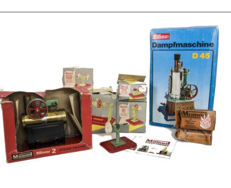 Mamod Static Steam Engine and Wilesco Dampfmaschine, live steam, tablet fired, Mamod Minor 2, boxed (box damage), Wilesco D45