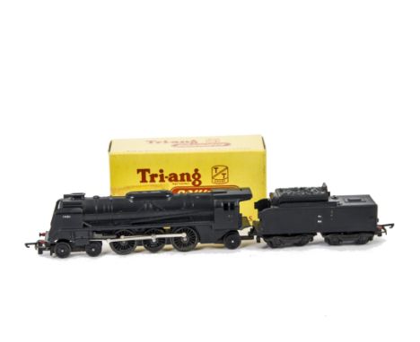 Tri-ang TT Gauge Continental CT591 black 4-6-2 Pacific Locomotive and Tender, locomotive unboxed, tender in original box, VG,