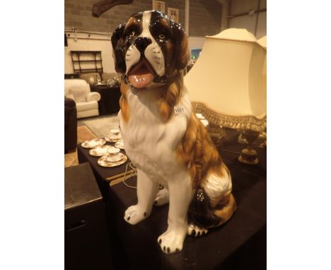 Large St Bernard ceramic dog H: 98 cm CONDITION REPORT: Back foot reglued