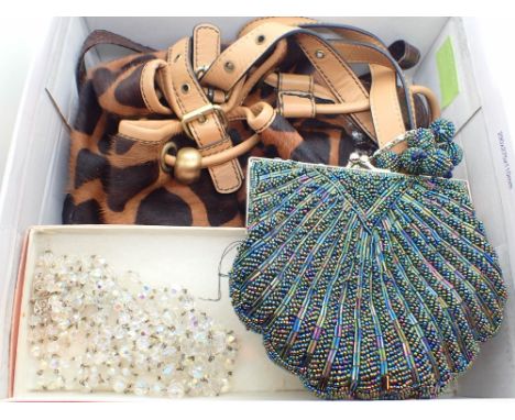 Three vintage ladies bags including a snakeskin example and a boxed crystal necklace