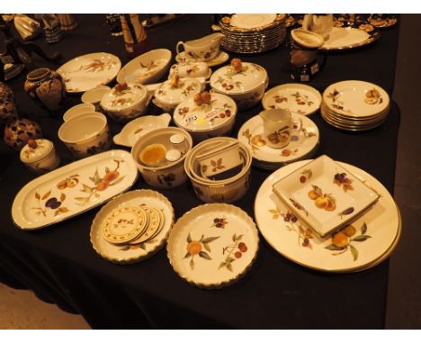 Large group of Royal Worcester Evesham pattern dinner and kitchen ware  CONDITION REPORT: No dessert/soup bowl. Six side plat