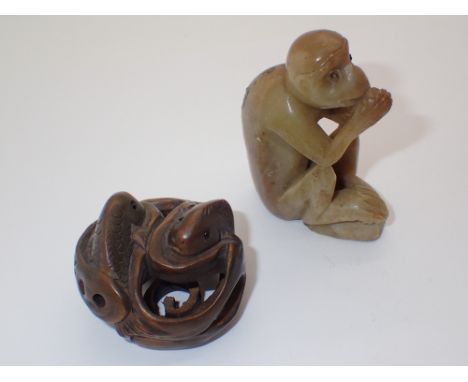 Soapstone monkey netsuke and a further netsuke