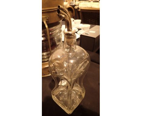 Victoria waisted glug-glug decanter H: 28 cm CONDITION REPORT: Mark in glass making no apparent damage, cracks or clouding. G