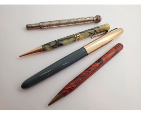 Parker fountain pen and three vintage pencils