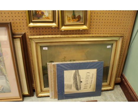 Gilt framed print & 4 ship prints