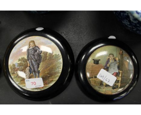 2 framed prattware pot lids