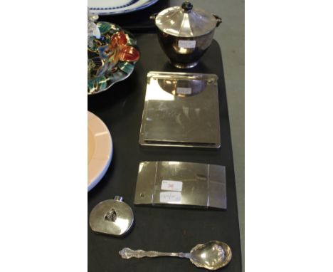 Plated note pad, spirit flask, covered dish