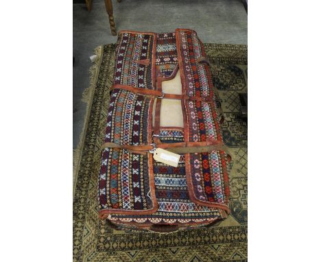 Large Persian soumakh and leather trimmed carpet/travel bag