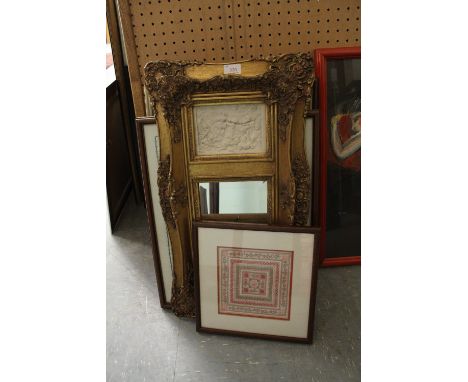 Group print, tapestry, gilt mirror etc