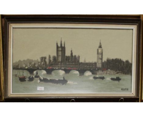 Kutz - Coloured needwork tapestry - Westminster Bridge, framed
