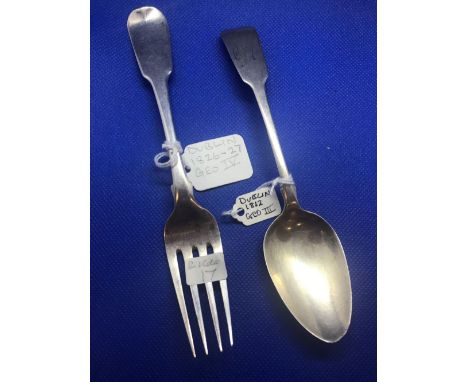 SILVER DESSERT SPOON, DUBLIN GEORGE III 1812 BY J.PITTAR, SILVER DESSERT FORK, DUBLIN GEORGE IV 1826 BY SMITH &amp; GAMBLE TO