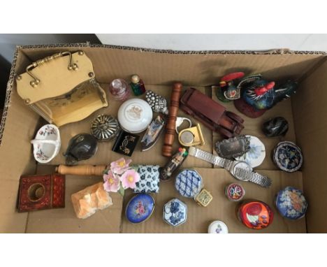 CARTON OF TRINKET BOXES, CARRIAGE CLOCK ETC