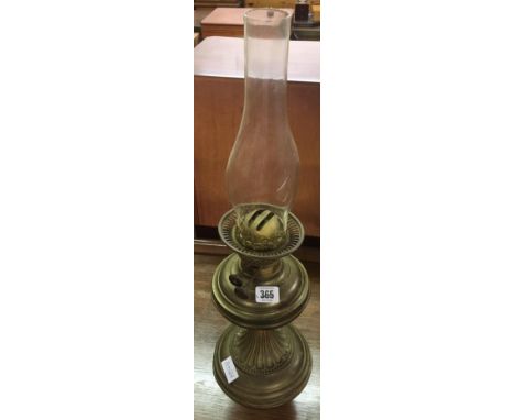 BRASS OIL LAMP WITH CHIMNEY &amp; SHADE &amp; A METAL &amp; BRASS OIL LAMP WITH CHIMNEY &amp; SHADE