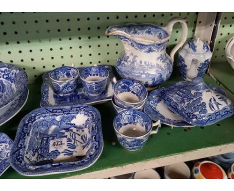SHELF OF BLUE &amp; WHITE CHINAWARE ETC
