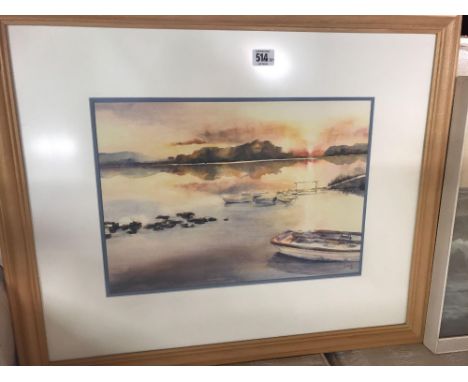 F/G PRINTS - 1 OF A STEAM ENGINE CASTLE BY THE SEA &amp; A PAPIRUS PICTURE, A PINE F/G BOAT SCENE ETC