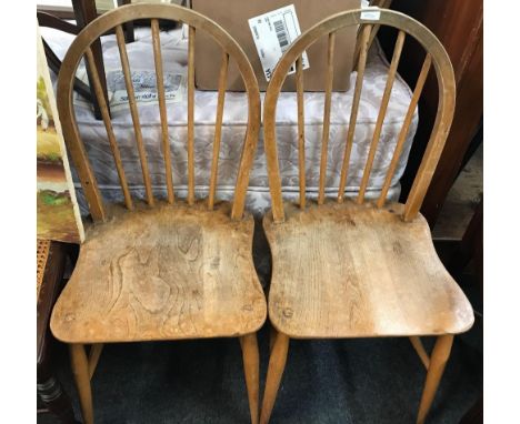 PAIR OF SPINDLE BACK LIGHT OAK CHAIRS
