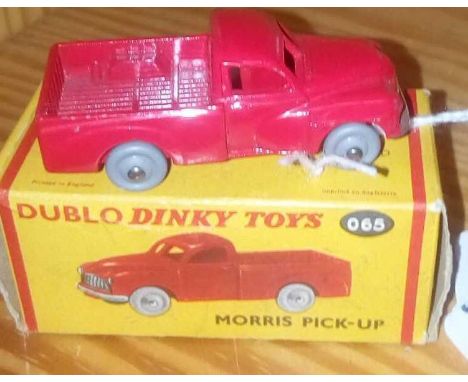 DINKY DUBLO 065 MORRIS PICKUP RED BOXED NEAR MINT &amp; DINKY DUBLO 067 AUSTIN TAXI (FX3) BLUE LOWER BODY/CREAM UPPER BODY BO