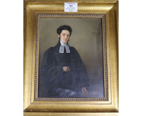 19th Century English School, oil on board, Portrait of a priest, 24 x 19cm.