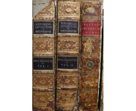 Chauncy, Henry, Sir - The Historical Antiquities of Hertfordshire, 2 vols, 8vo, with portrait and folding map, stained throug
