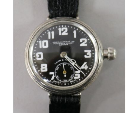 A gentleman's 1920's Zenith silver manual wind wrist watch, retailed by Birch & Gaydon.