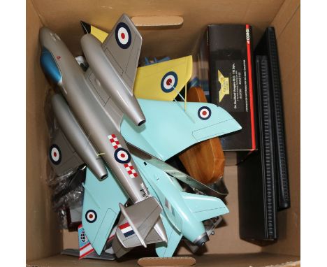 Three 1:72 scale resin models of aircraft, each on stand and a quantity of other aircraft models, including a boxed Aviation 