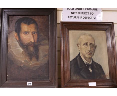 Portrait of a gentleman in ruff and another later portrait Largest 45 x 29cm.