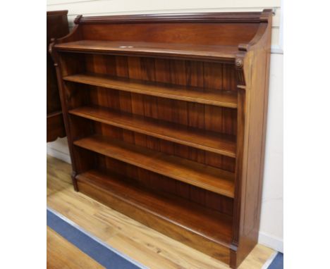 A late 19th century walnut Aesthetic Movement open five shelf bookcase, W.166cm