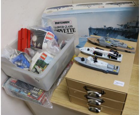 A Corgi 1:72 scale PK-901 Flower Class Corvette, boxed, three Dinky Naval ships and sundry models, including Pegasus and B & 