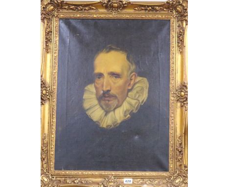 19th Century School, oil on canvas, 17th century style portrait of a bearded gentleman wearing a ruff, in gilt frame, 59 x 43