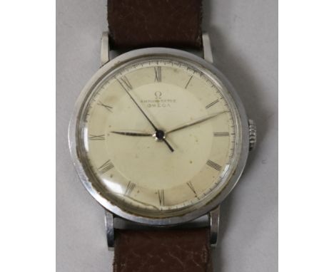 A gentleman's early 1940's stainless steel Omega Chronometer manual wind wrist watch, movement c.30T2 Sc Rg.