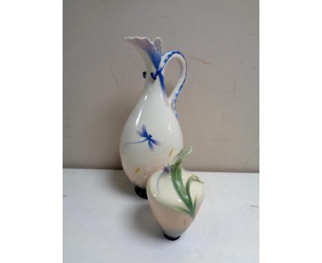 Two Franz ceramic vases decorated with dragonflies. 