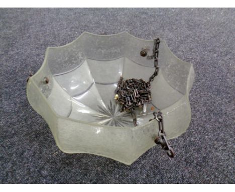 An Art Deco opaque glass hanging light shade 