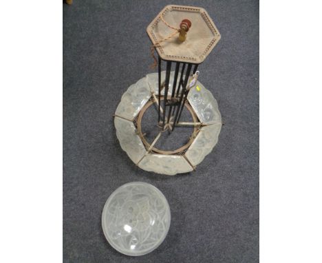 An impressive early 20th century French hanging ceiling light with opaque glass shades. 