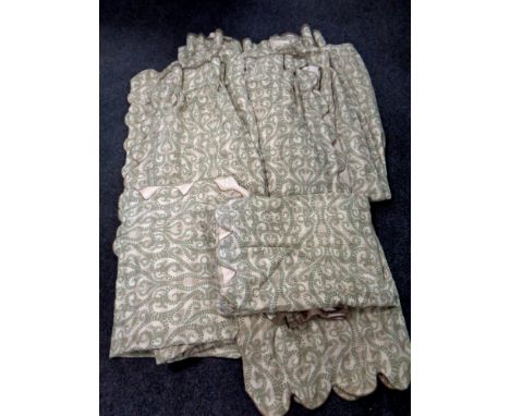 Two boxes of three pairs of fully lined heavy curtains. 
