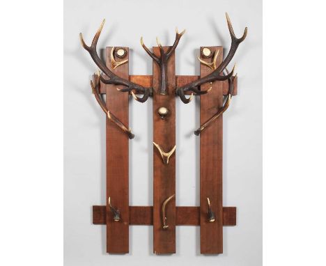 Antler Furniture: Antler Mounted Coat and Hat Rack, a deer antler mounted coat and hat rack, modern, the planked construction