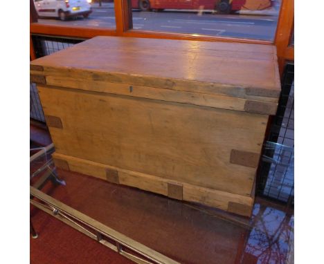 A Victorian pine metal bound trunk 