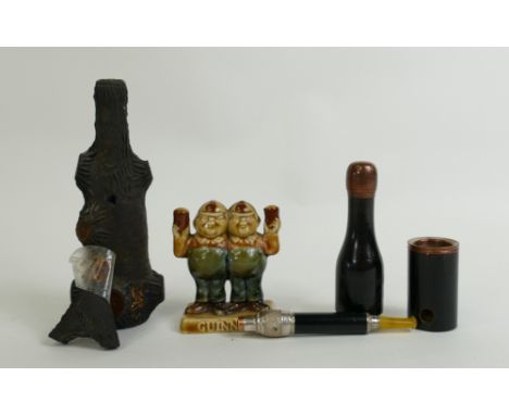 Breweriana items:Wade Guiness advertising figure Tweedle Dee, wood pipe in the form of a bottle from Dublin Exhibition 1907 a