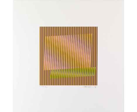 Carlos Cruz-Diez (1923 Caracas - Paris 2019) Induction Chromatique (1-ABE). 1998.Farbserigrafie auf Karton.Unterhalb der Dars
