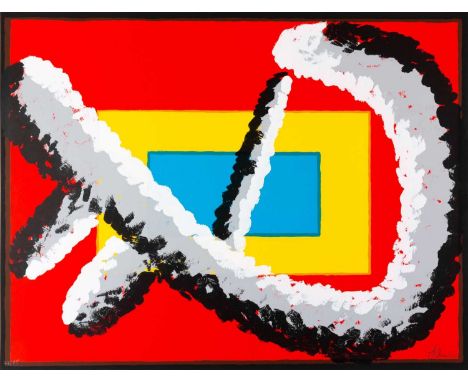 Andreas Schulze (1955 Hannover - lebt in Köln) Ohne Titel. 1983.Farbserigrafie auf Karton.Am unteren Blattrand mit Bleistift 