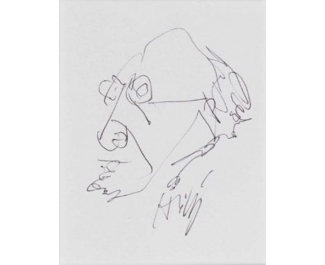 Bernhard Heisig (1925 Breslau - Strodehne 2011) Selbstbildnis. Um 2000.Kugelschreiber auf Karton. Unterhalb der Darstellung s