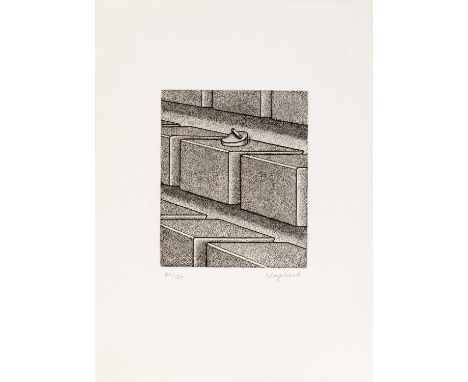 Konrad Klapheck (1935 Düsseldorf - lebt in Düsseldorf) Patience. 1979.Radierung auf Velin.Unterhalb der Darstellung mit Bleis