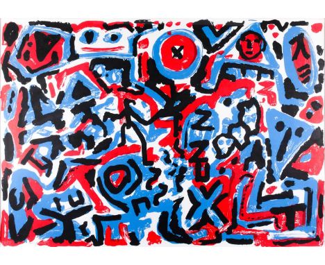 A. R. Penck (1939 Dresden - Zürich 2017) Gegenwärtige Verhältnisse. 1989.Farbserigrafie auf Karton.Am unteren Blattrand signi