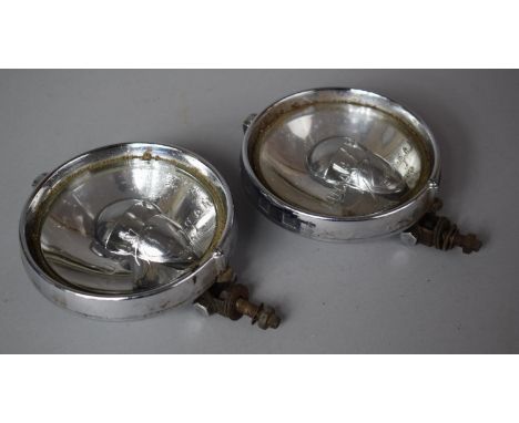 A Pair of Vintage Chrome Car Spotlights by Lucas, Each 15cm Diameter 