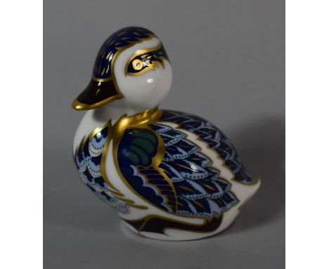 A Royal Crown Derby Paperweight, Duckling, Gold Button 