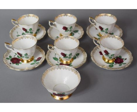 A Royal Standard Rose Pattern Coffee Set to Comprise Six Coffee Cans, Six Saucers and Sugar Bowl 