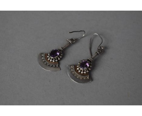 A Pair of Suwati Silver and Amethyst Drop Earrings 