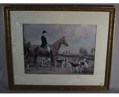 A Framed Coloured Print, Huntsman with Hounds, 37cm Wide 