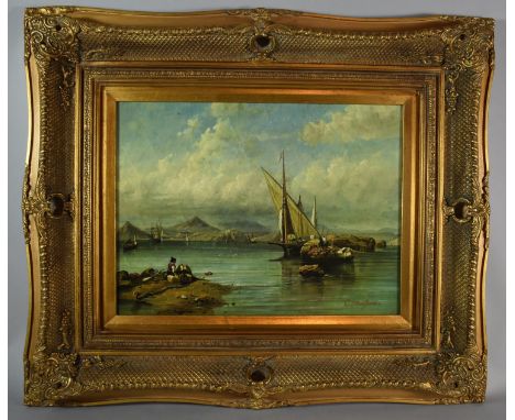 A Gilt Framed Print Depicting Colonial Harbour Scene, 39cm Wide 
