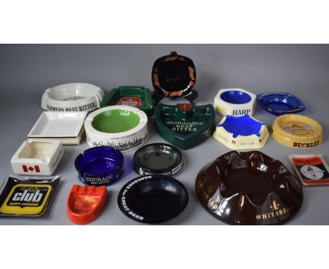 A Collection of Vintage Pub Advertising Ashtrays to include Carltonware Examples, Harp, Booths, Bass, Whitbread Etc 